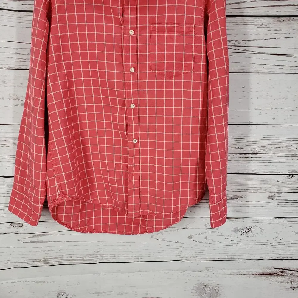 Banana Republic Coral Pink Linen blend Button Up Long Sleeve Shirt Size L
